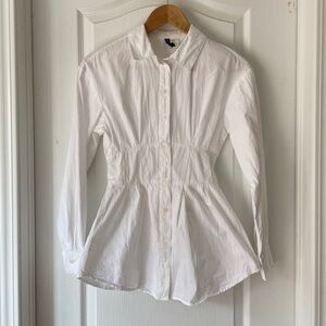 Cotton Cinch Waist Button Down Shirt